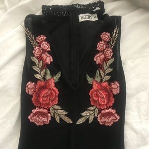 LF Floral mesh bodysuit with choker